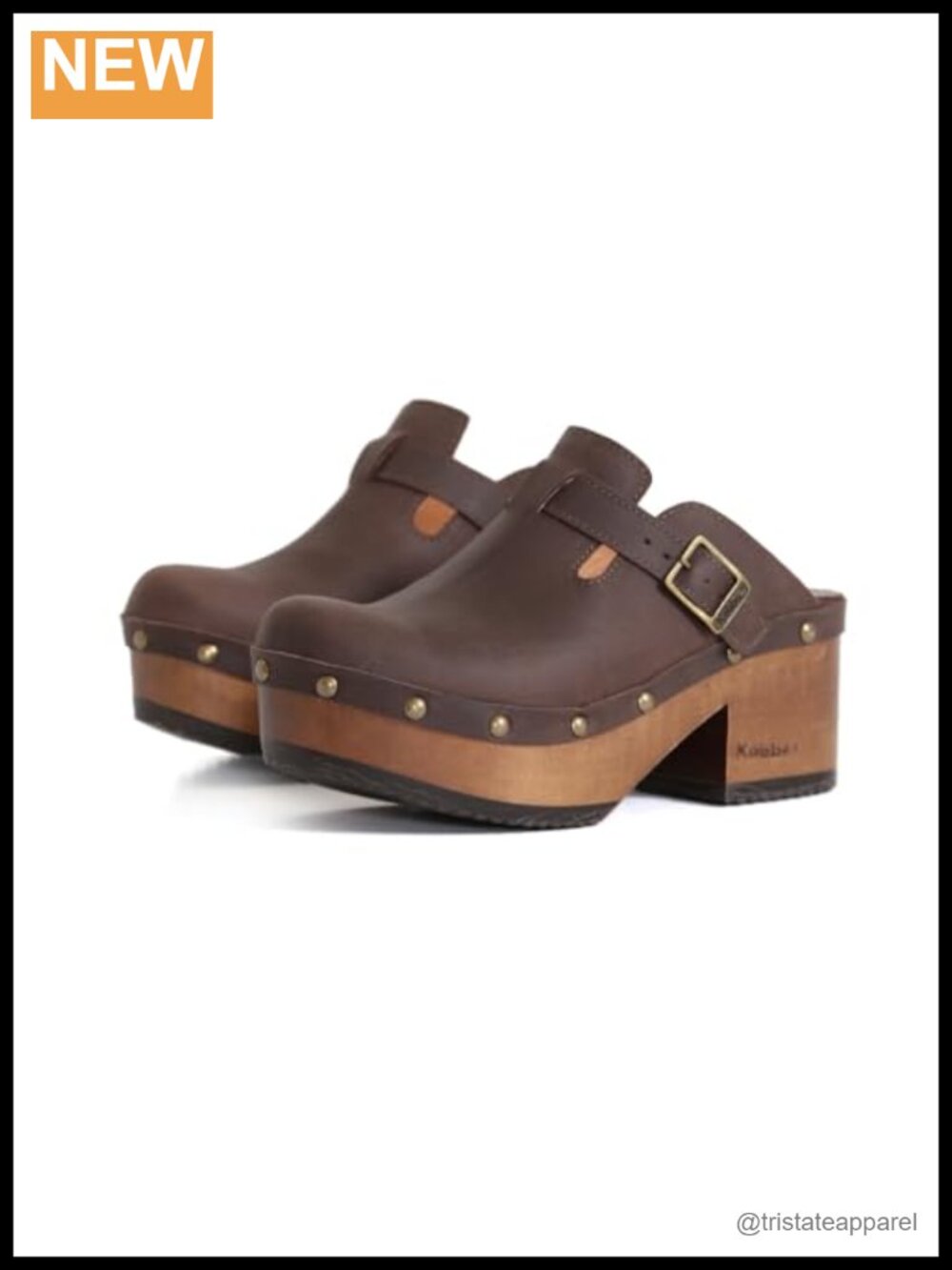 Handmade Platform Clogs Genuine Leather Adjustable Buckle Wooden Mules